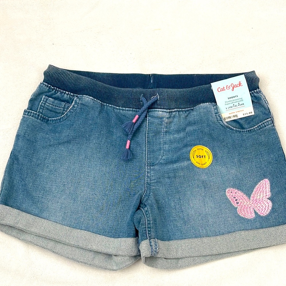 NWT Girls Cat & Jack Denim Shorts Size L ( 10/12)